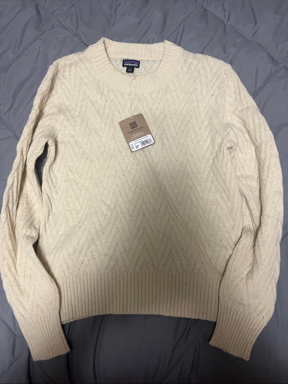 Patagonia wool blend crewneck sweater chevron natural nwt